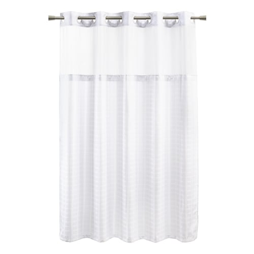 Bay Blocks Shower Curtain, 100% Polyester, Hook-Free, Windowed, 72x74, White